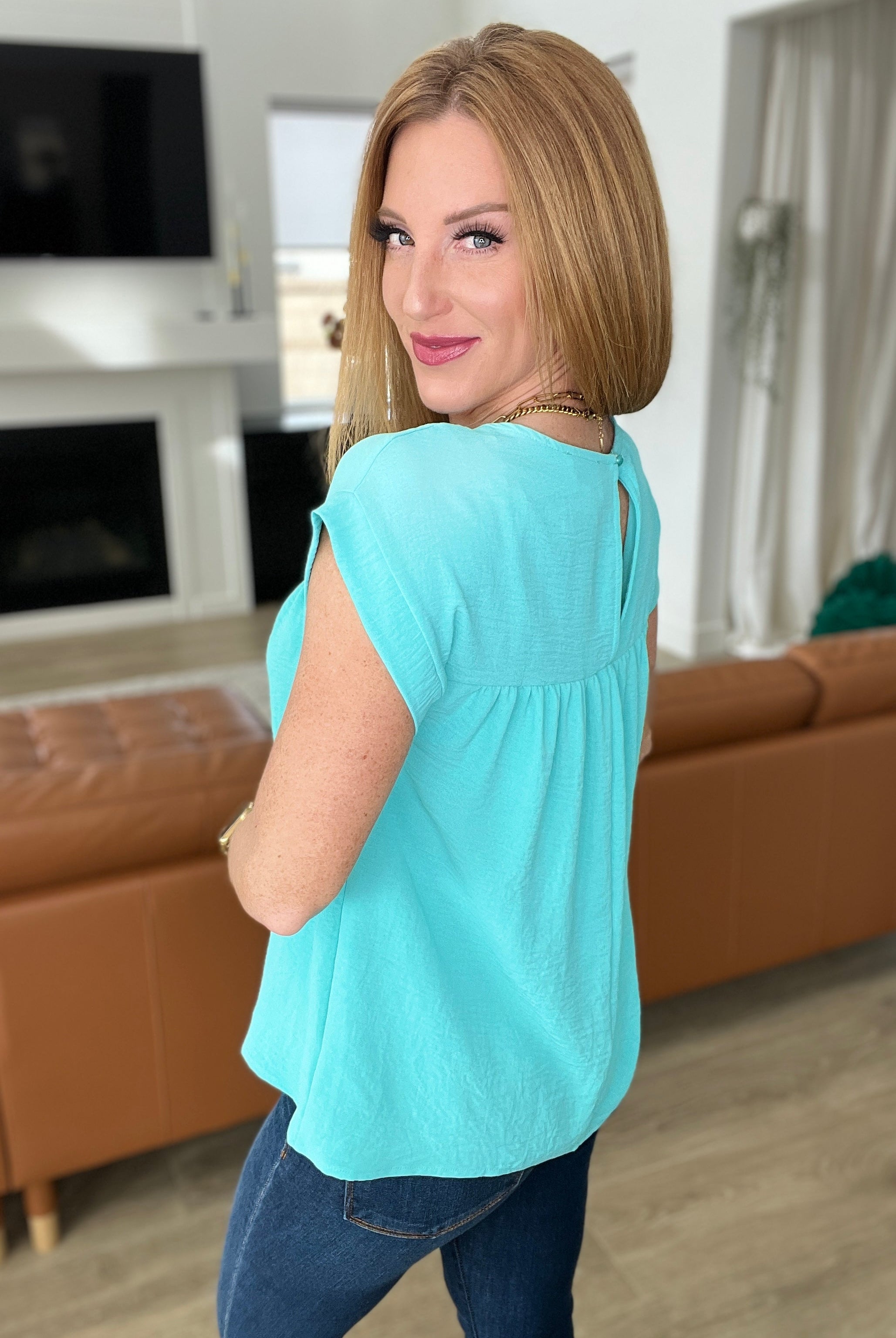 Airflow Babydoll Top in Blue Radiance-Short Sleeve Tops-Krush Kandy, Women's Online Fashion Boutique Located in Phoenix, Arizona (Scottsdale Area)