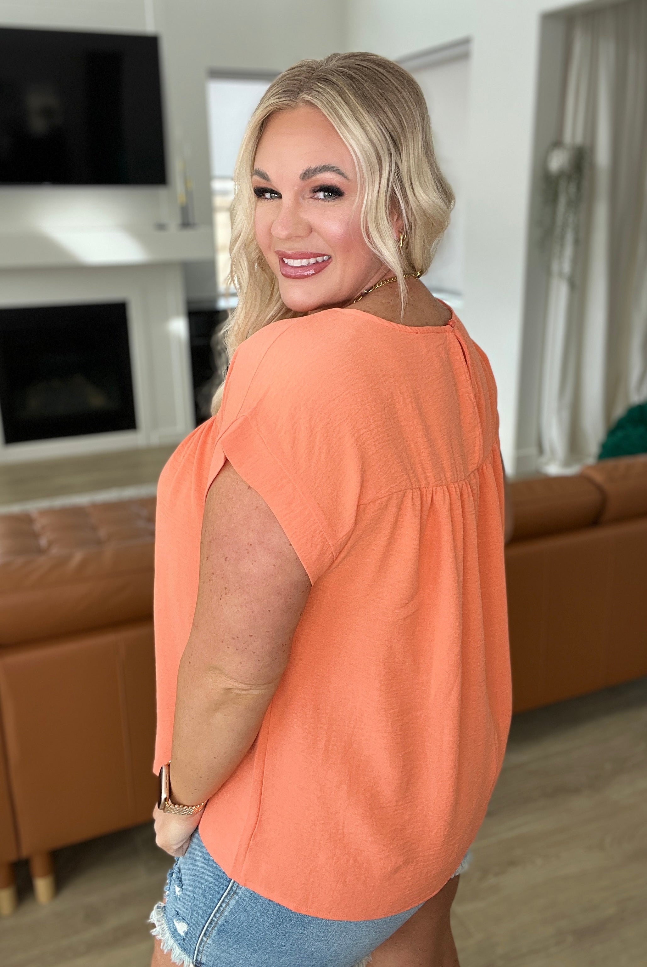 Airflow Babydoll Top in Persimmon-Short Sleeve Tops-Krush Kandy, Women's Online Fashion Boutique Located in Phoenix, Arizona (Scottsdale Area)