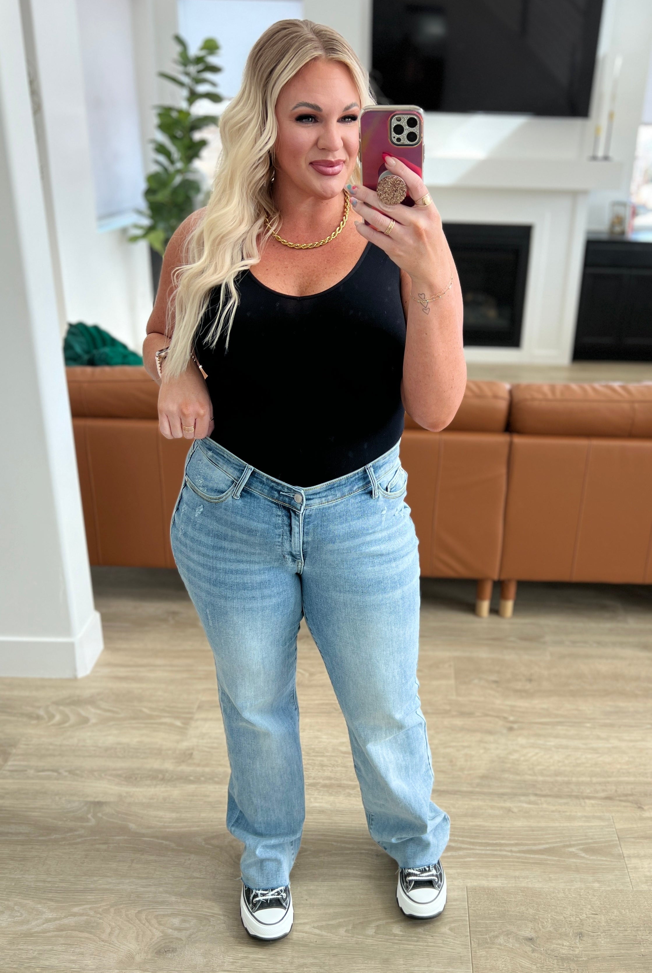JUDY BLUE Mildred High Rise V Front Waistband Straight Jeans-Jeans-Krush Kandy, Women's Online Fashion Boutique Located in Phoenix, Arizona (Scottsdale Area)