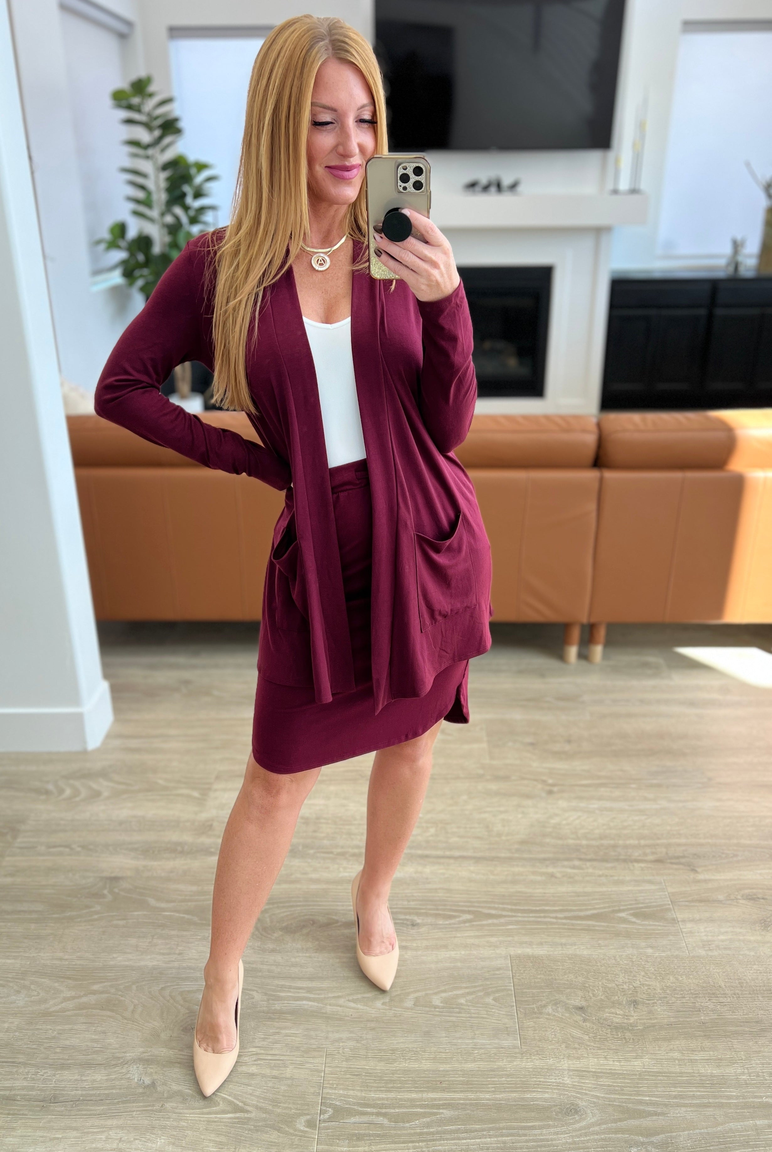 Self-Tie Tulip Hem Skirt in Dark Burgundy-Skirts-Krush Kandy, Women's Online Fashion Boutique Located in Phoenix, Arizona (Scottsdale Area)