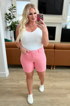 JUDY BLUE Jenna High Rise Control Top Cuffed Shorts in Pink-Denim-Krush Kandy, Women's Online Fashion Boutique Located in Phoenix, Arizona (Scottsdale Area)