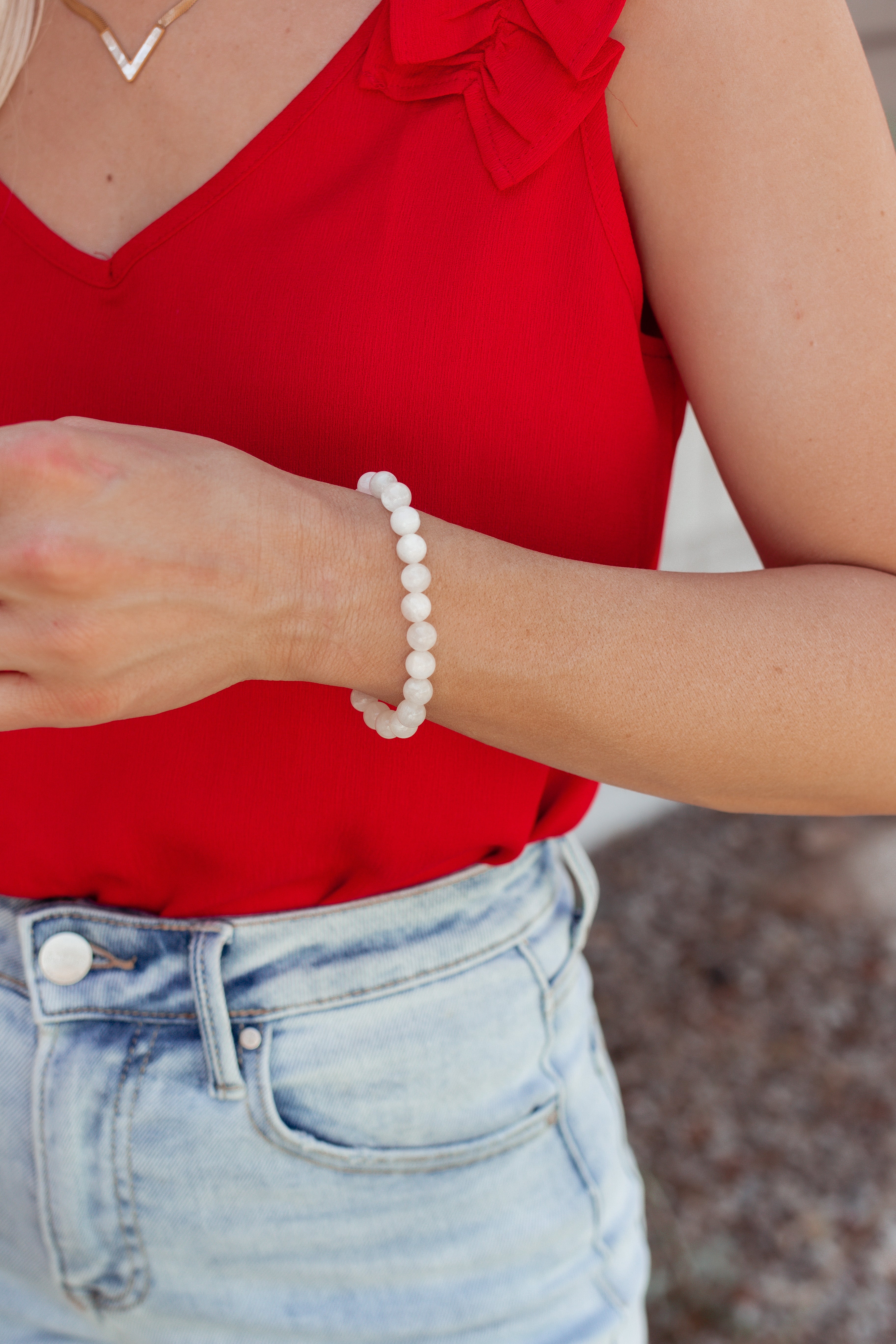 Moonstone Beaded Stretch Bracelet-Bangle Bracelets-Krush Kandy, Women's Online Fashion Boutique Located in Phoenix, Arizona (Scottsdale Area)