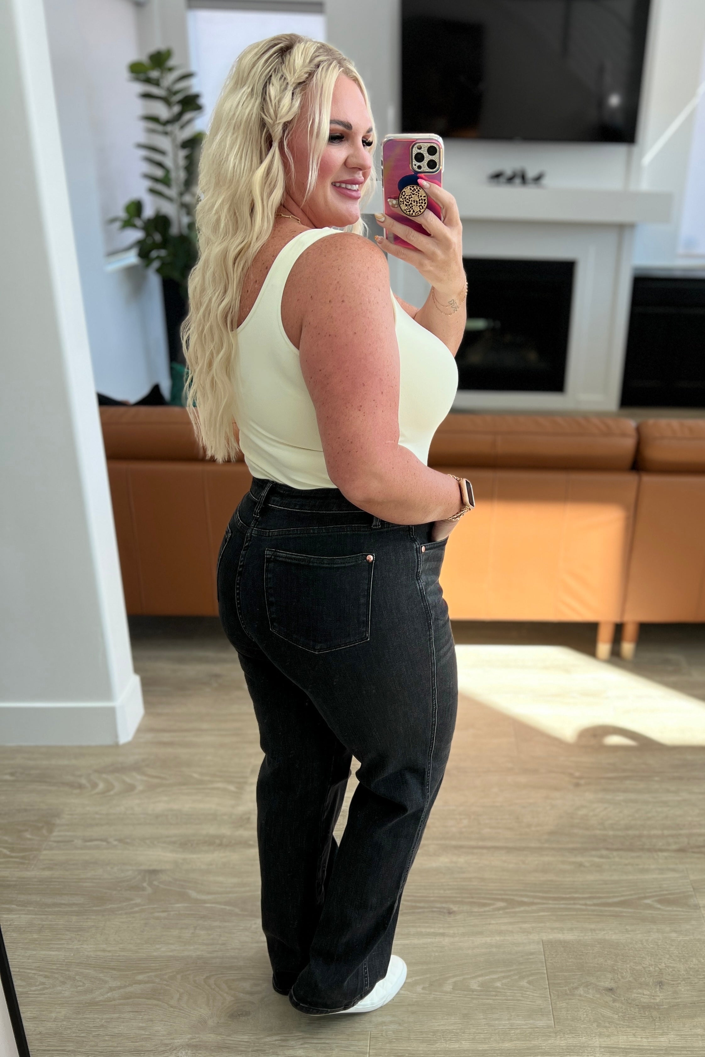 Joan High Rise Control Top Straight Jeans in Washed Black-Jeans-Krush Kandy, Women's Online Fashion Boutique Located in Phoenix, Arizona (Scottsdale Area)