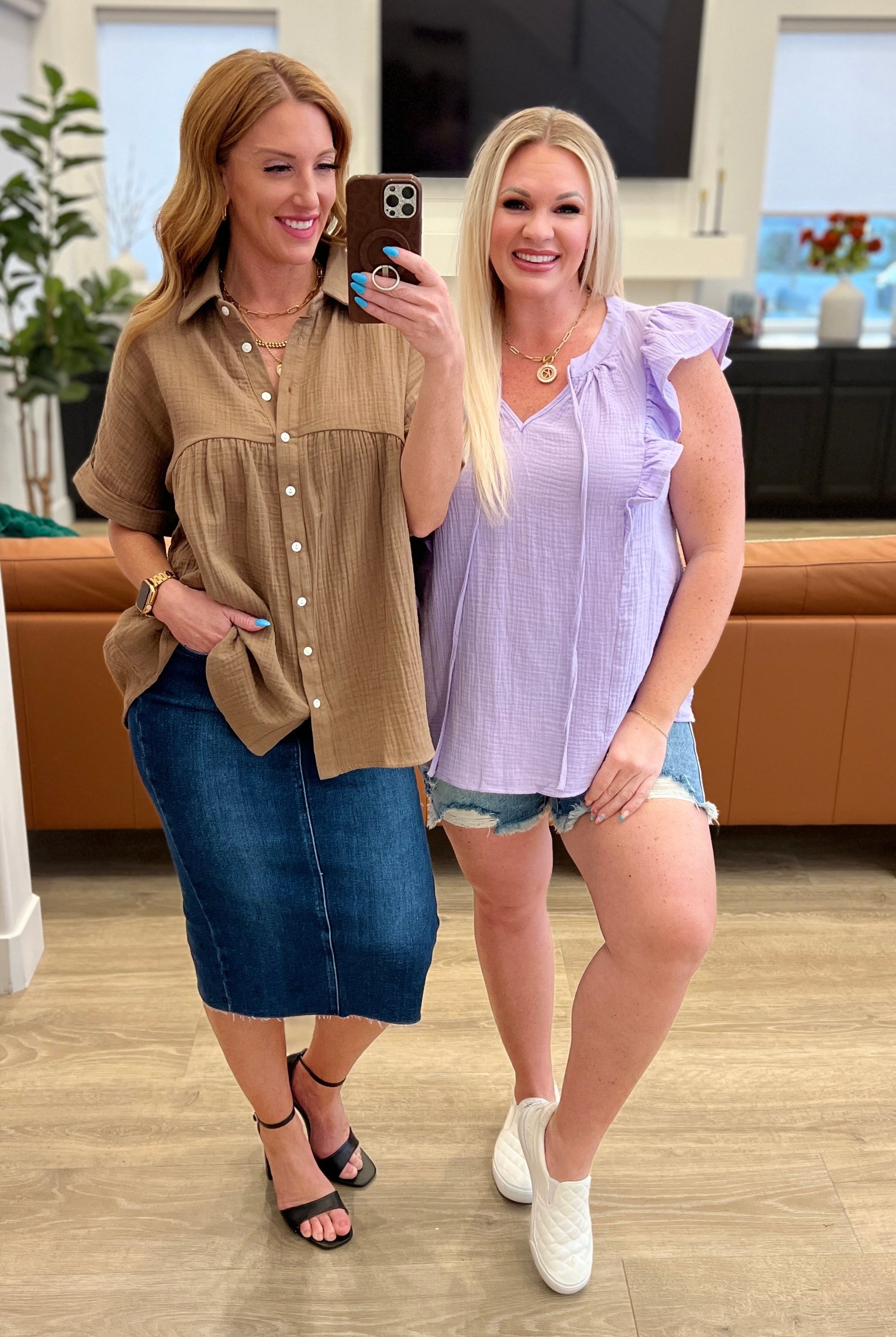 Gauze Keyhole Neckline Flutter Sleeve Blouse in Lavender-Short Sleeve Tops-Krush Kandy, Women's Online Fashion Boutique Located in Phoenix, Arizona (Scottsdale Area)