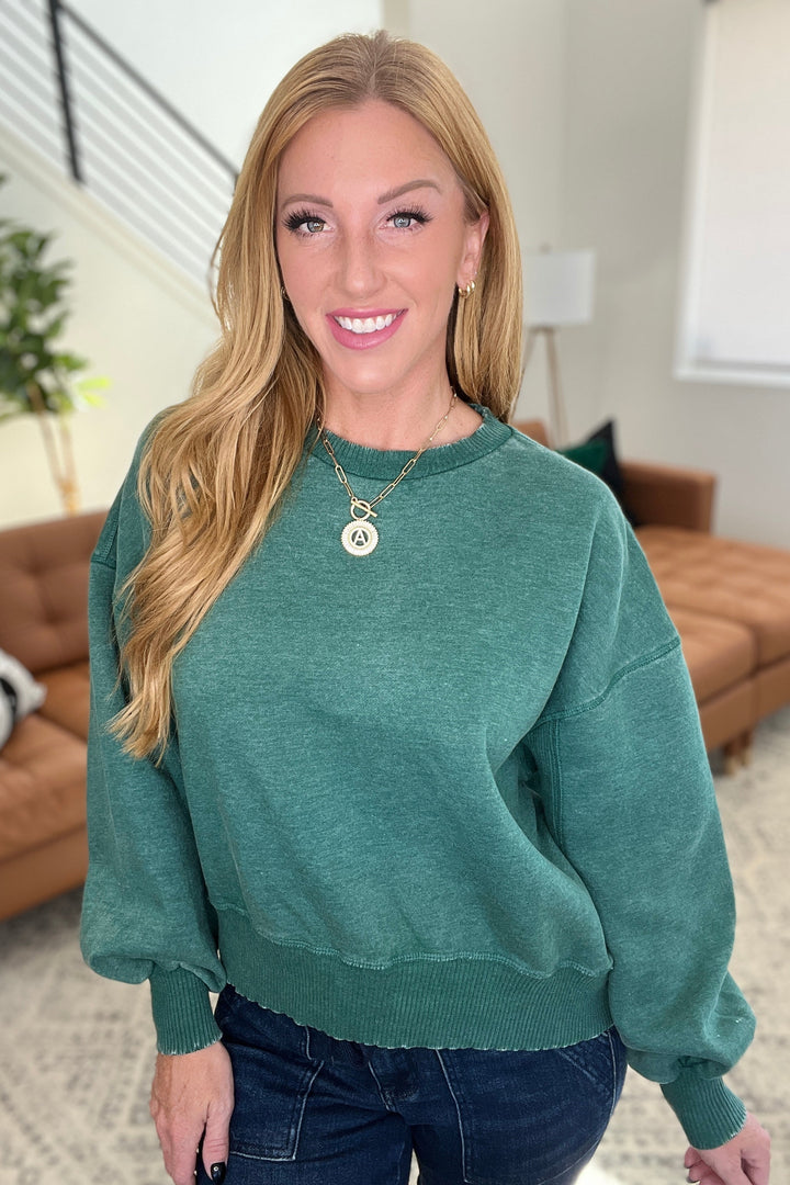 Acid Wash Oversized Pullover in Dark Green-Pullovers-Krush Kandy, Women's Online Fashion Boutique Located in Phoenix, Arizona (Scottsdale Area)