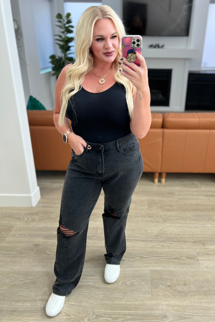JUDY BLUE Susannah High Rise Rigid Magic 90's Distressed Straight Jeans in Black-Jeans-Krush Kandy, Women's Online Fashion Boutique Located in Phoenix, Arizona (Scottsdale Area)