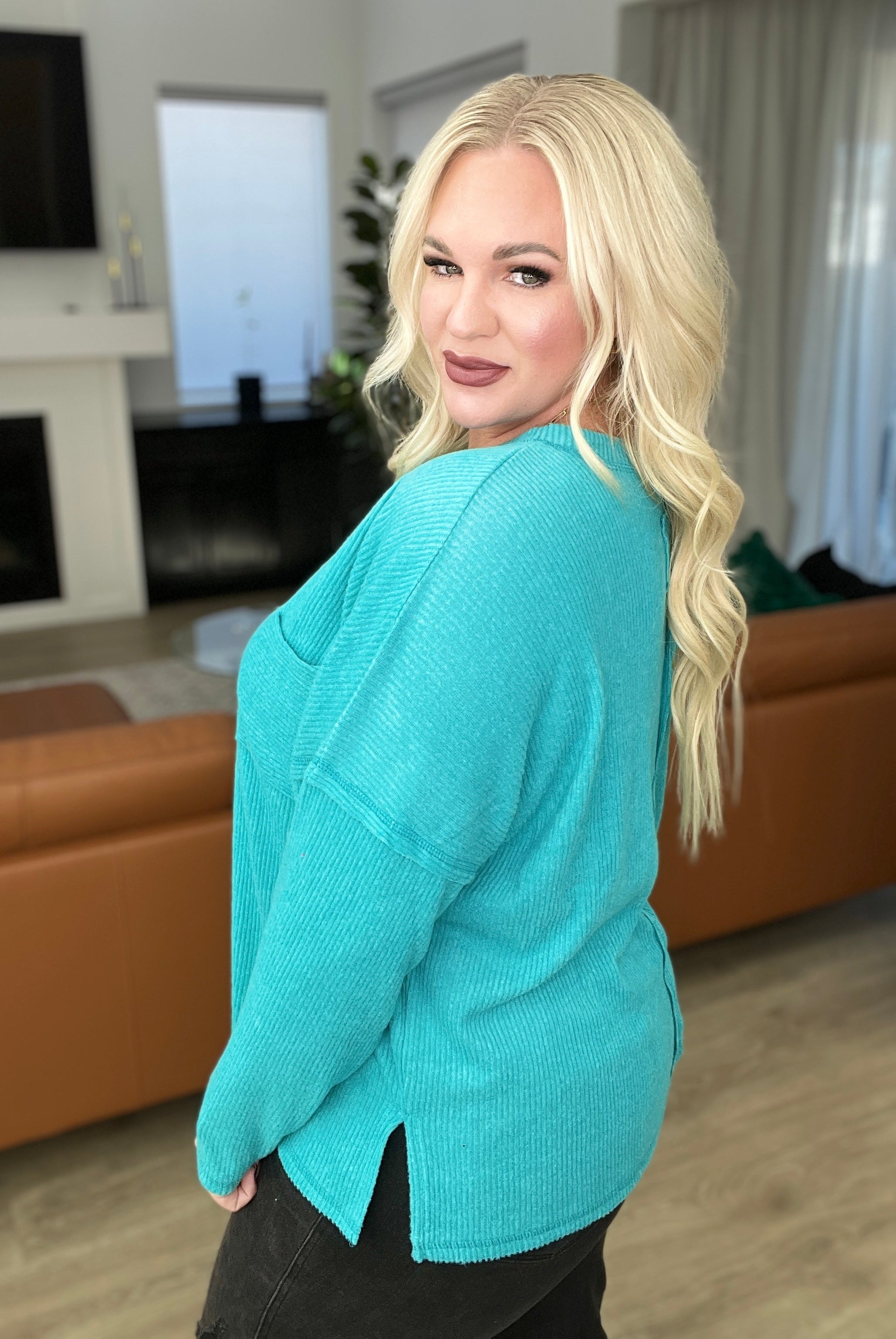 Ribbed Brushed Hacci Sweater in Light Teal-Sweaters-Krush Kandy, Women's Online Fashion Boutique Located in Phoenix, Arizona (Scottsdale Area)