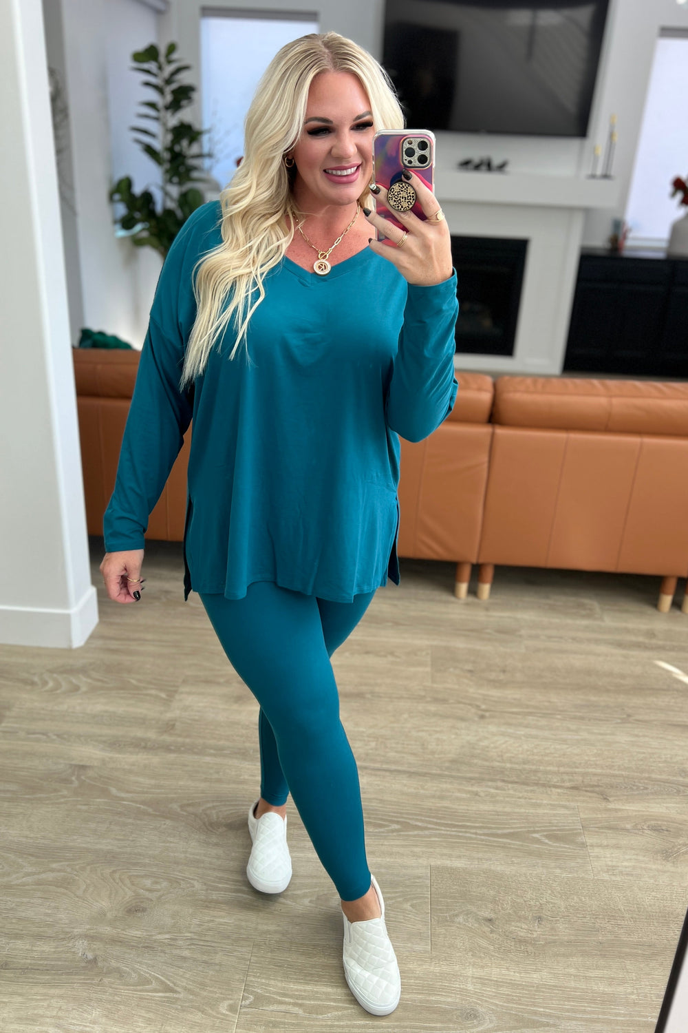 Buttery Soft V-Neck Long Sleeve Loungewear Set in Teal-2 Piece Outfit Sets-Krush Kandy, Women's Online Fashion Boutique Located in Phoenix, Arizona (Scottsdale Area)