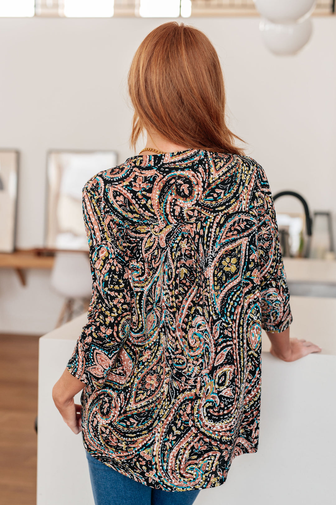 I Think Different Top Teal Paisley-Long Sleeve Tops-Krush Kandy, Women's Online Fashion Boutique Located in Phoenix, Arizona (Scottsdale Area)