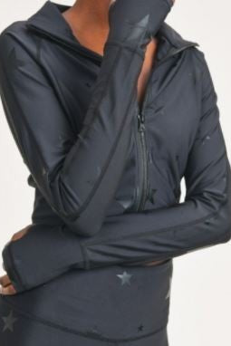 Black Star Foil Cropped Jacket w/ Thumbholes-Long Sleeve Tops-Krush Kandy, Women's Online Fashion Boutique Located in Phoenix, Arizona (Scottsdale Area)