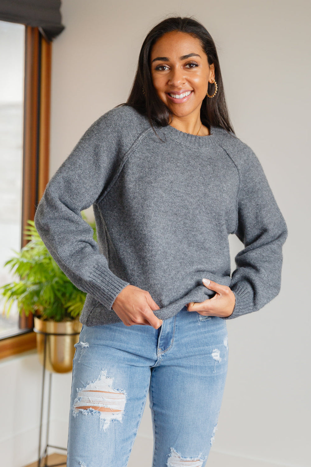 In Depth Crewneck Sweater in Charcoal-Sweaters-Krush Kandy, Women's Online Fashion Boutique Located in Phoenix, Arizona (Scottsdale Area)