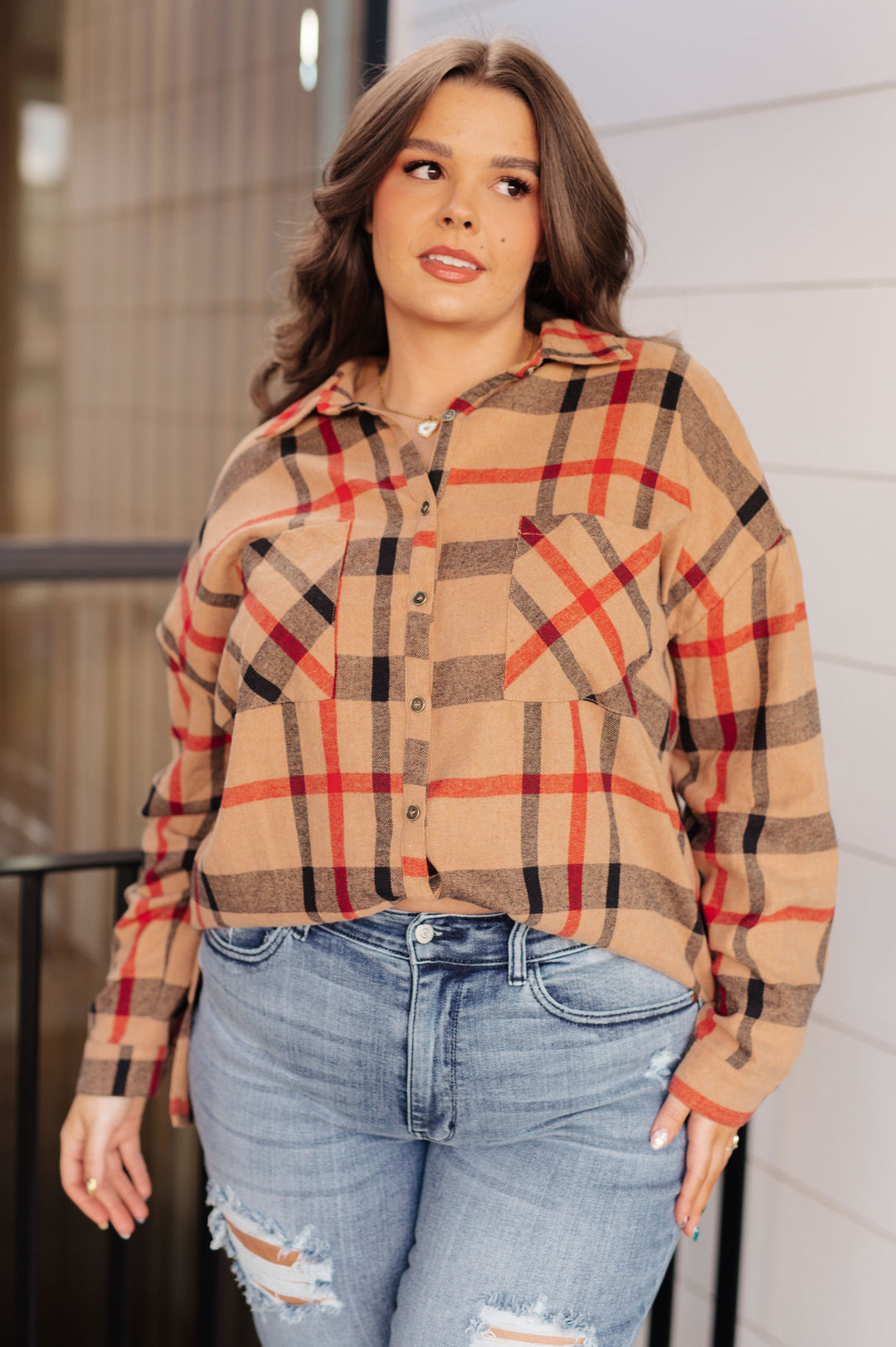 Is It Really Oversized Plaid Button Up-Long Sleeve Tops-Krush Kandy, Women's Online Fashion Boutique Located in Phoenix, Arizona (Scottsdale Area)