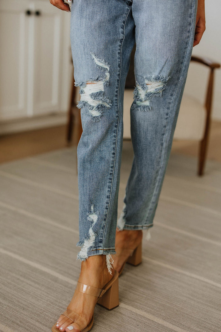 Judy Blue Josie Mid Rise Button Fly Boyfriend Jeans-Jeans-Krush Kandy, Women's Online Fashion Boutique Located in Phoenix, Arizona (Scottsdale Area)