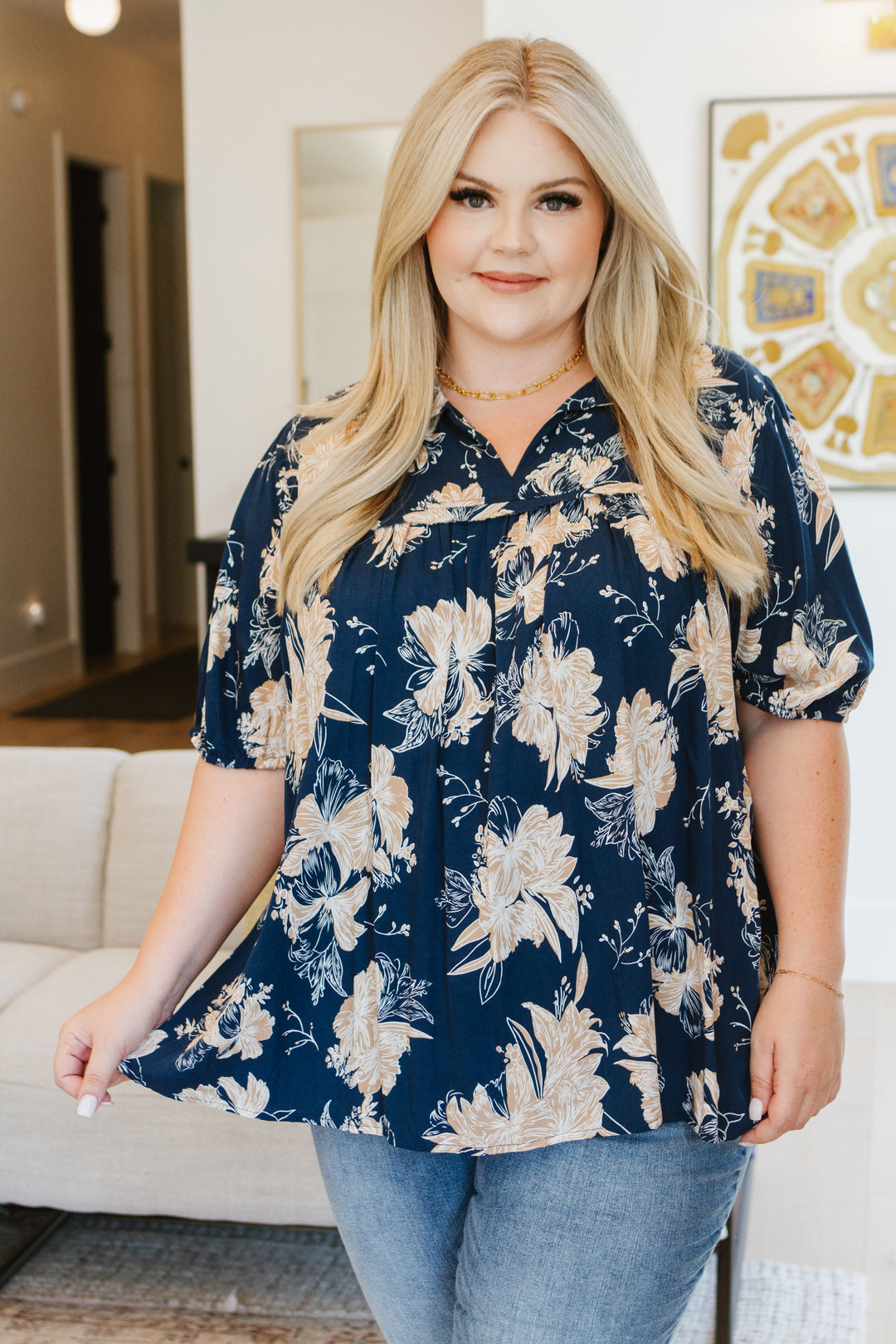 Just Coasting Floral Blouse-Short Sleeve Tops-Krush Kandy, Women's Online Fashion Boutique Located in Phoenix, Arizona (Scottsdale Area)