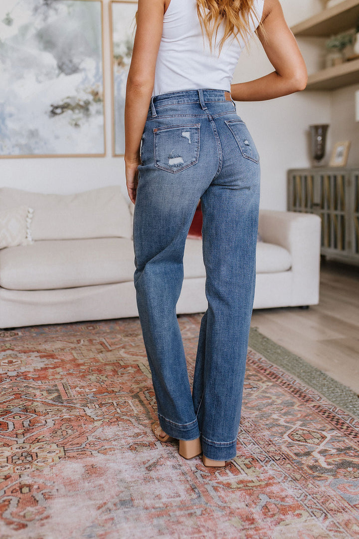 Judy Blue Katrina High Waist Distressed Denim Trousers-Jeans-Krush Kandy, Women's Online Fashion Boutique Located in Phoenix, Arizona (Scottsdale Area)