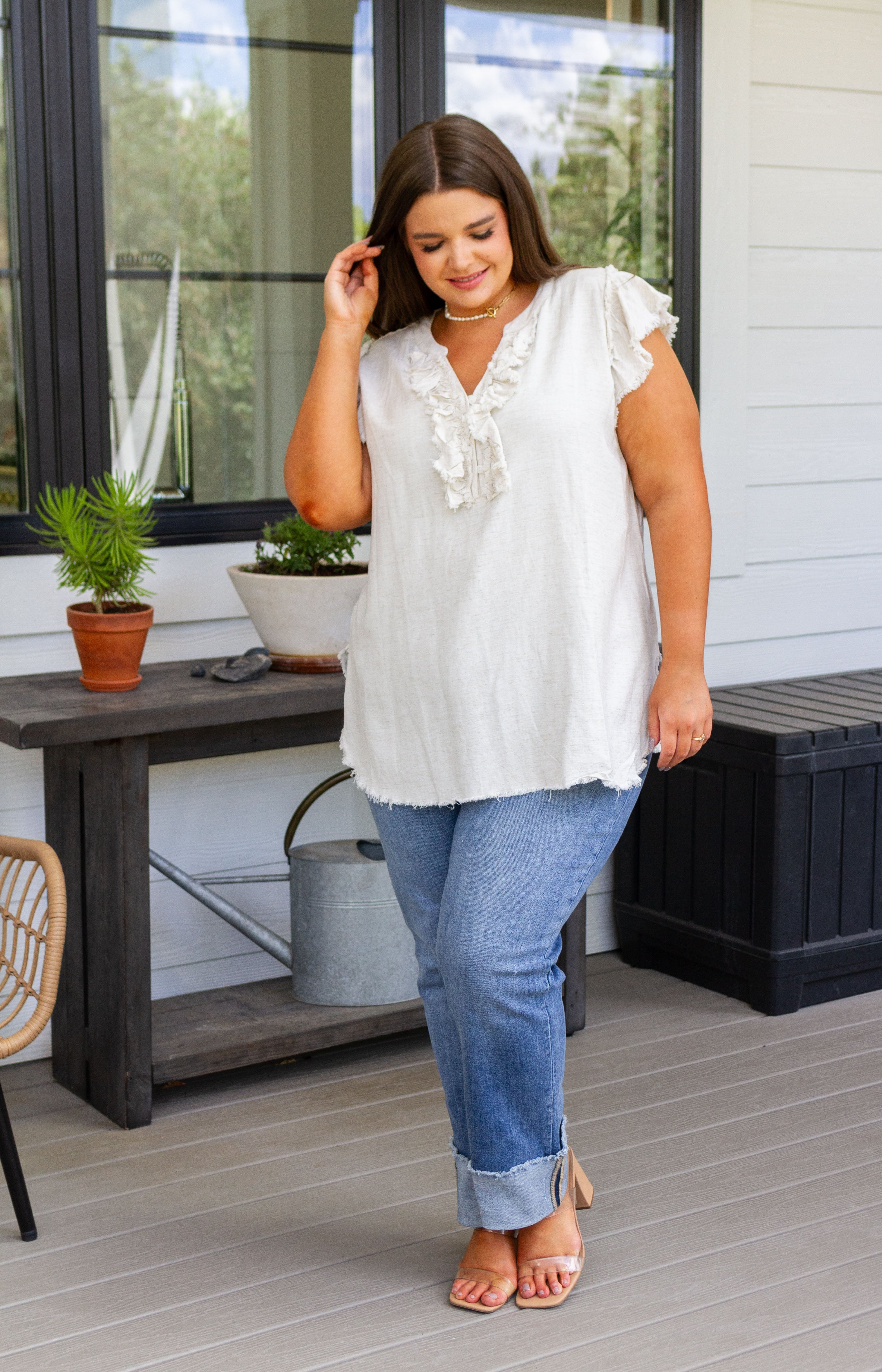 Keep Me Posted Ruffle Detail Blouse-Short Sleeve Tops-Krush Kandy, Women's Online Fashion Boutique Located in Phoenix, Arizona (Scottsdale Area)