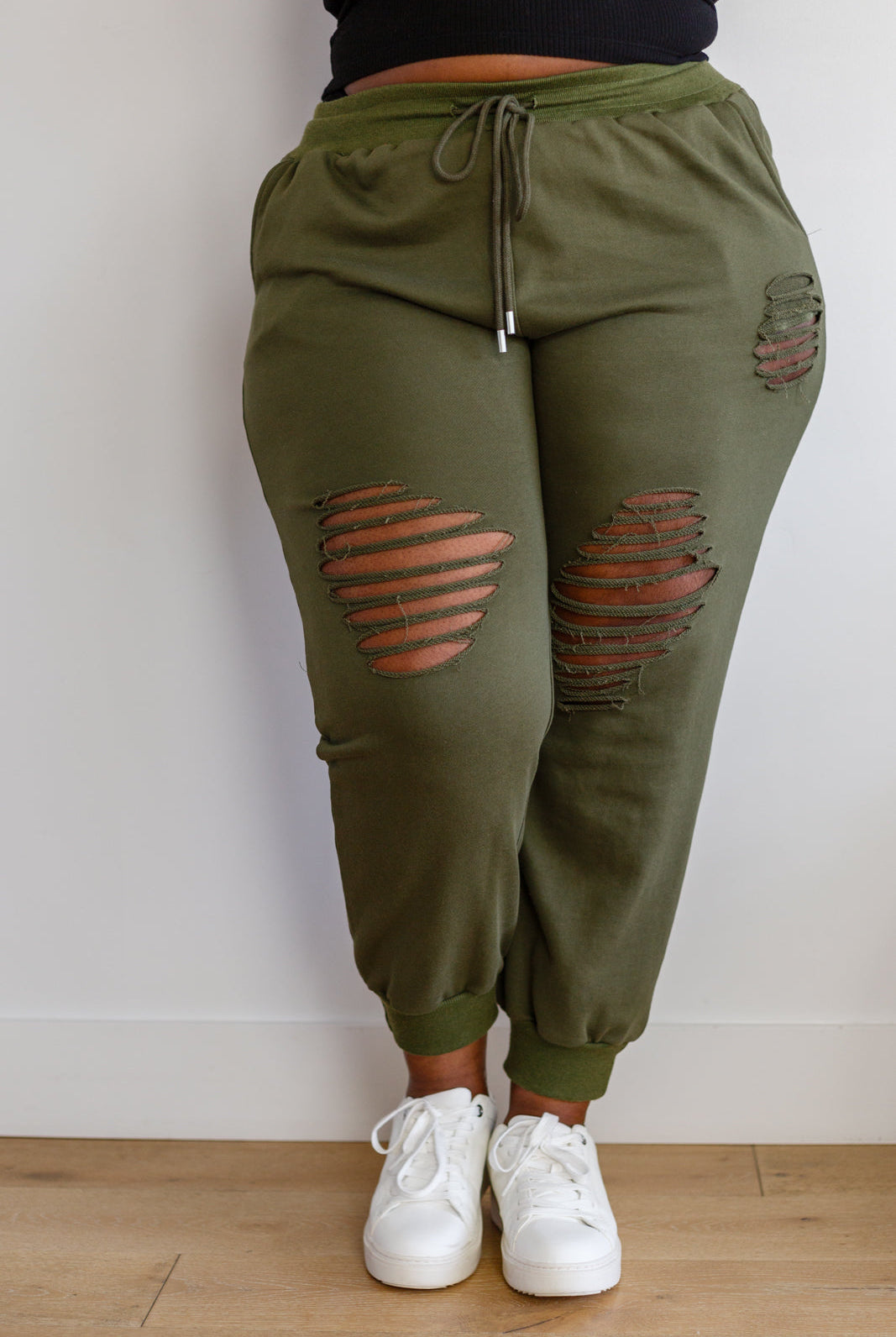 Kick Back Distressed Joggers in Olive | S-3XL-Joggers-Krush Kandy, Women's Online Fashion Boutique Located in Phoenix, Arizona (Scottsdale Area)