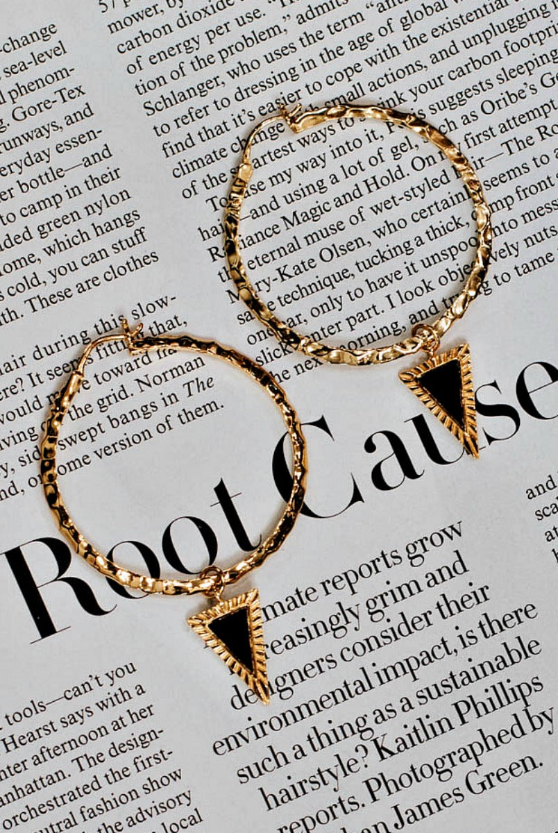 Krush Kouture: Metallic Hoop Earrings with Black Onyx Spike Pendant-Hoop Earrings-Krush Kandy, Women's Online Fashion Boutique Located in Phoenix, Arizona (Scottsdale Area)
