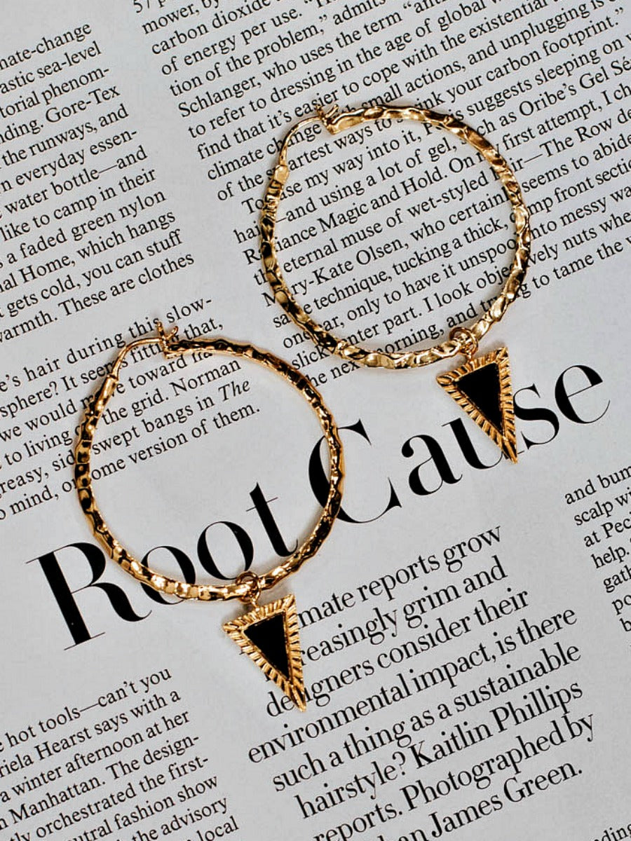 Krush Kouture: Metallic Hoop Earrings with Black Onyx Spike Pendant-Earrings-Krush Kandy, Women's Online Fashion Boutique Located in Phoenix, Arizona (Scottsdale Area)