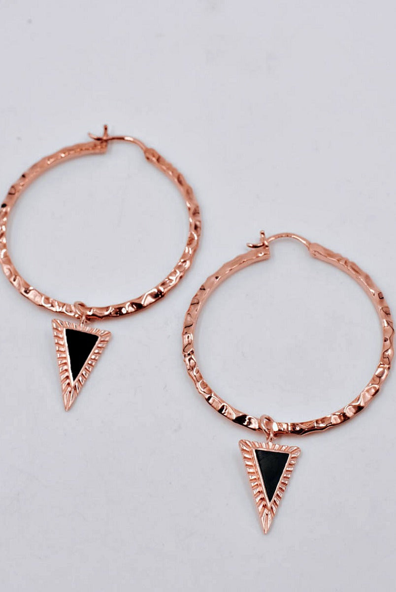 Krush Kouture: Metallic Hoop Earrings with Black Onyx Spike Pendant-Hoop Earrings-Krush Kandy, Women's Online Fashion Boutique Located in Phoenix, Arizona (Scottsdale Area)