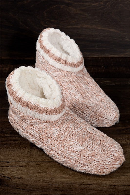 Cozy Toes Cable Knit and Fur Slipper Boots-Slippers-Krush Kandy, Women's Online Fashion Boutique Located in Phoenix, Arizona (Scottsdale Area)