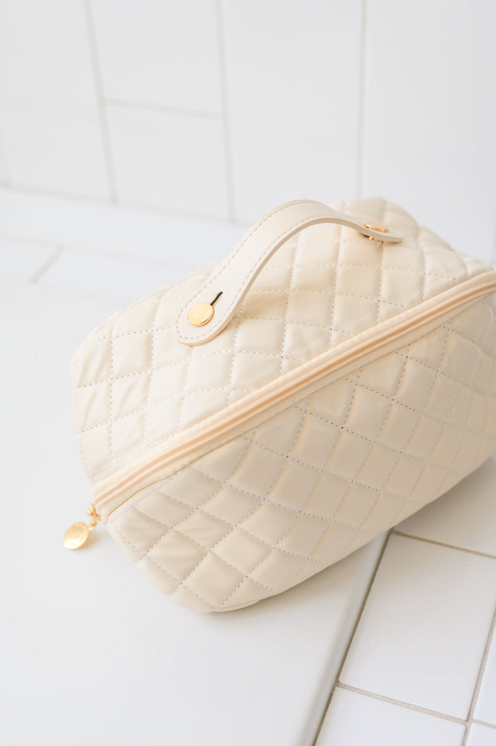 Large Capacity Quilted Makeup Bag in Cream-Accessories-Krush Kandy, Women's Online Fashion Boutique Located in Phoenix, Arizona (Scottsdale Area)