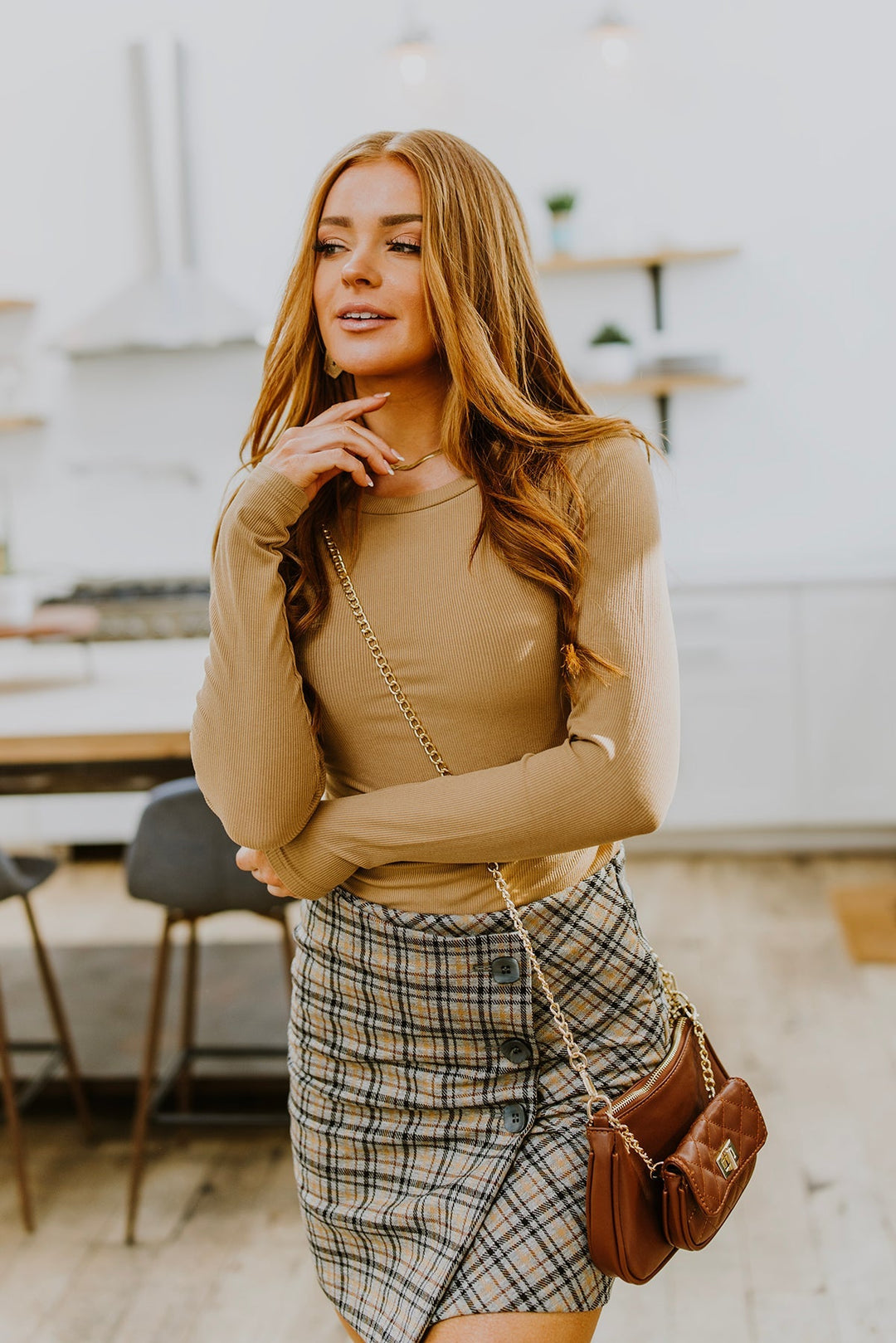 Hold Me Tight Ribbed Long Sleeve Top In Tan-Long Sleeve Tops-Krush Kandy, Women's Online Fashion Boutique Located in Phoenix, Arizona (Scottsdale Area)