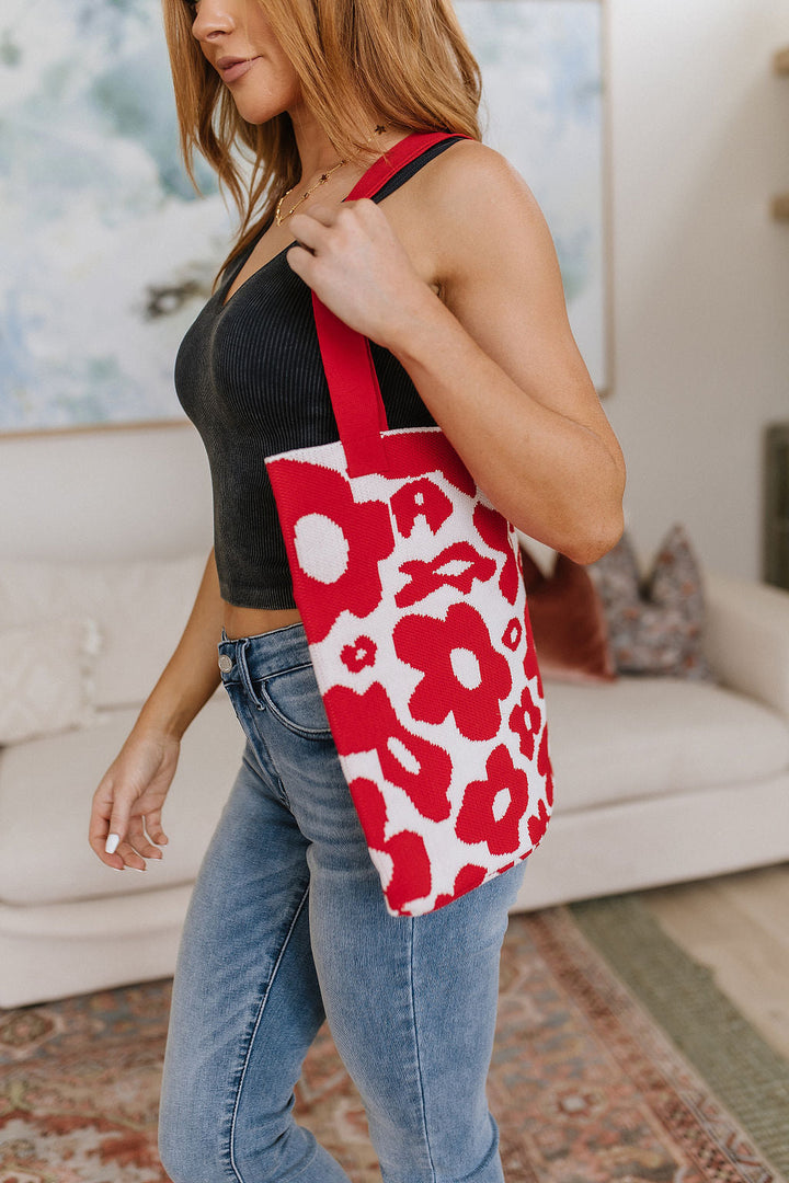 Lazy Daisy Knit Bag in Red-Purses & Bags-Krush Kandy, Women's Online Fashion Boutique Located in Phoenix, Arizona (Scottsdale Area)