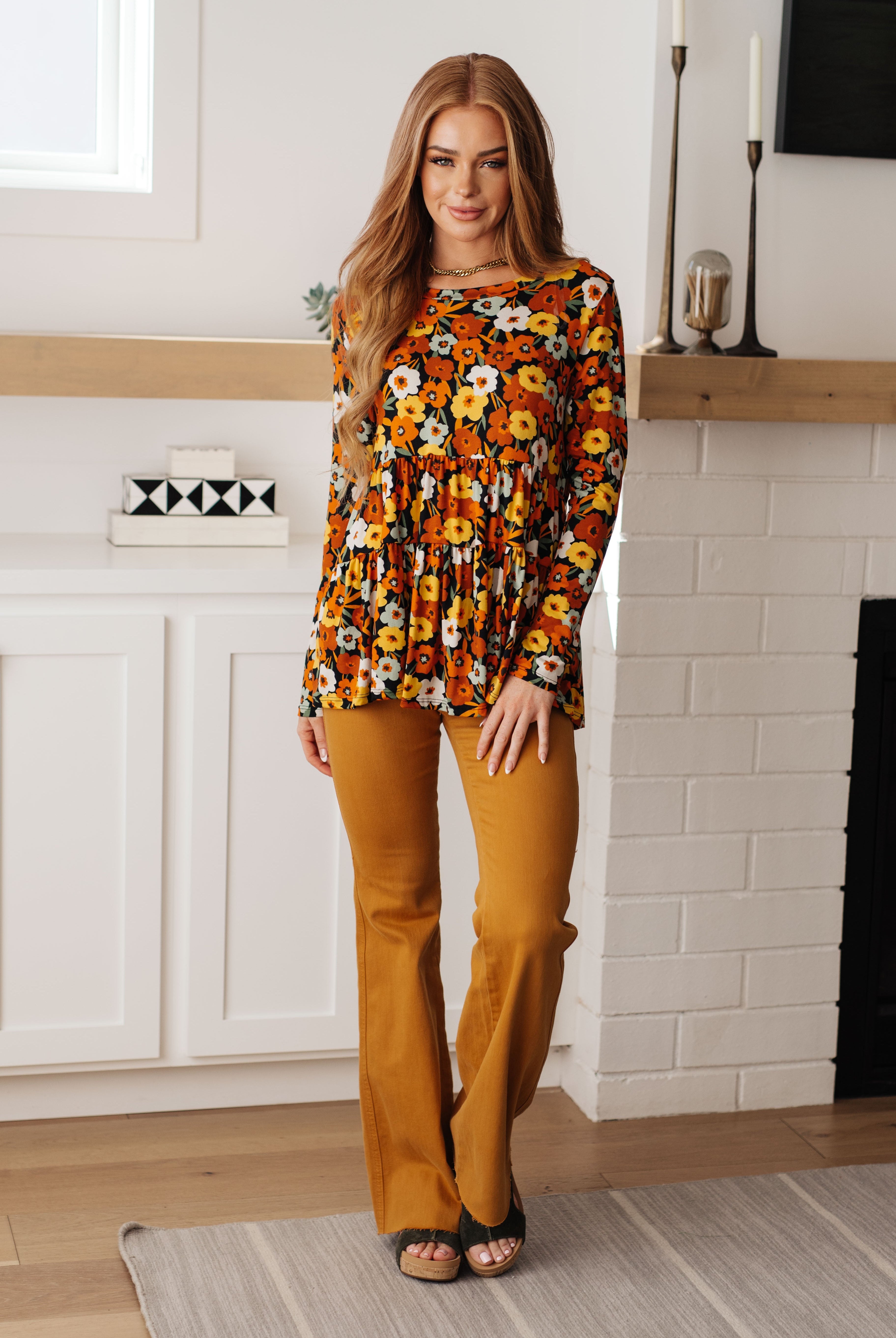 Let's Get Going Floral Babydoll Top-Long Sleeve Tops-Krush Kandy, Women's Online Fashion Boutique Located in Phoenix, Arizona (Scottsdale Area)