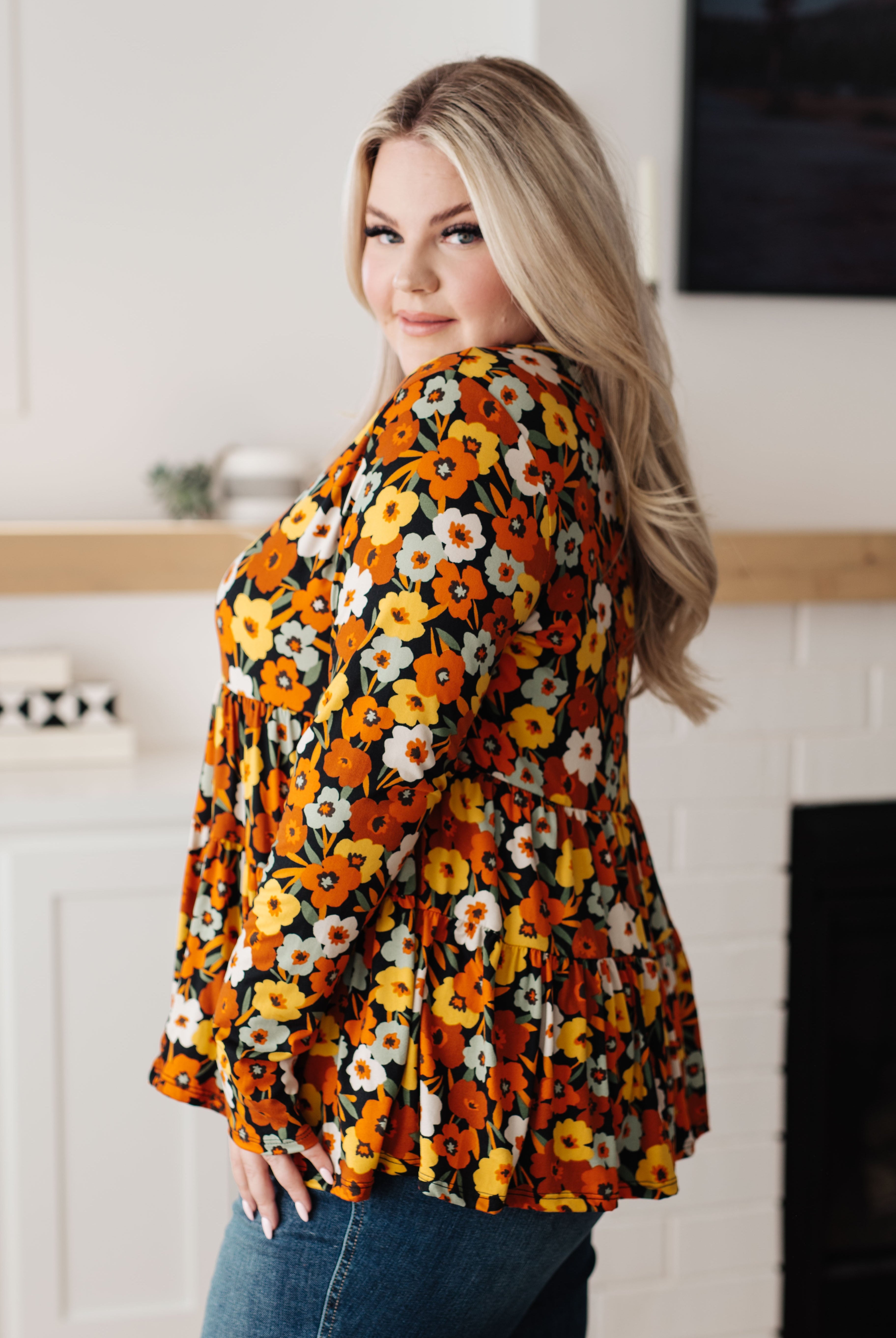 Let's Get Going Floral Babydoll Top-Long Sleeve Tops-Krush Kandy, Women's Online Fashion Boutique Located in Phoenix, Arizona (Scottsdale Area)