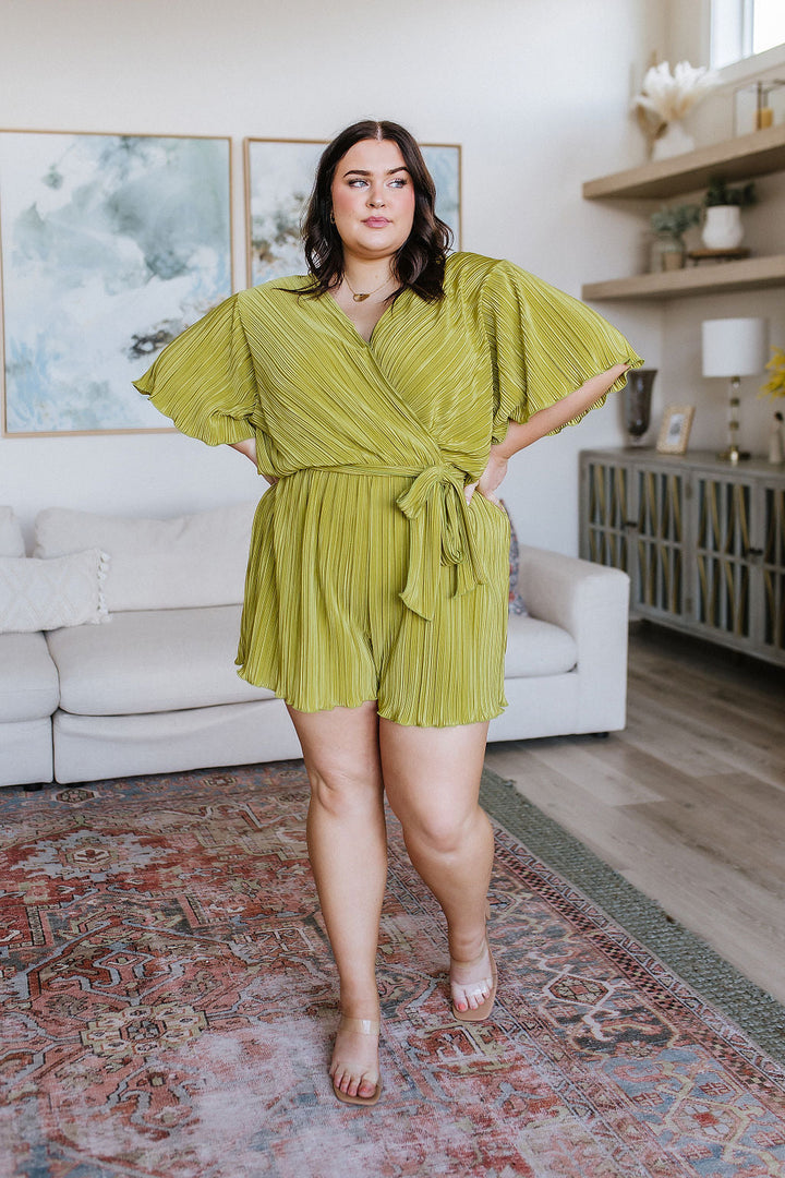 Lovely Life Plisse Romper in Green-Jumpsuits & Rompers-Krush Kandy, Women's Online Fashion Boutique Located in Phoenix, Arizona (Scottsdale Area)
