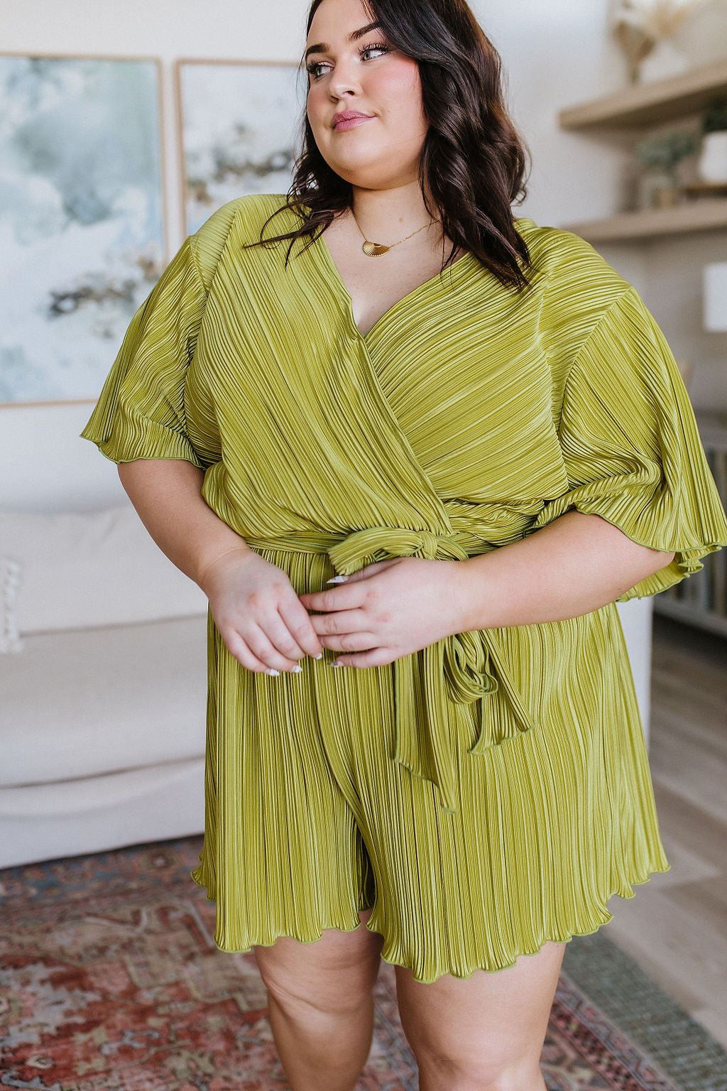 Lovely Life Plisse Romper in Green-Jumpsuits & Rompers-Krush Kandy, Women's Online Fashion Boutique Located in Phoenix, Arizona (Scottsdale Area)