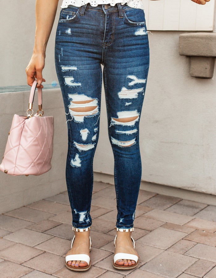 VERVET | The Molly Distressed Denim Jean (PLUS/REG)-Jeans-Krush Kandy, Women's Online Fashion Boutique Located in Phoenix, Arizona (Scottsdale Area)