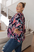 Little Lovely Blouse in Navy Paisley-Long Sleeve Tops-Krush Kandy, Women's Online Fashion Boutique Located in Phoenix, Arizona (Scottsdale Area)