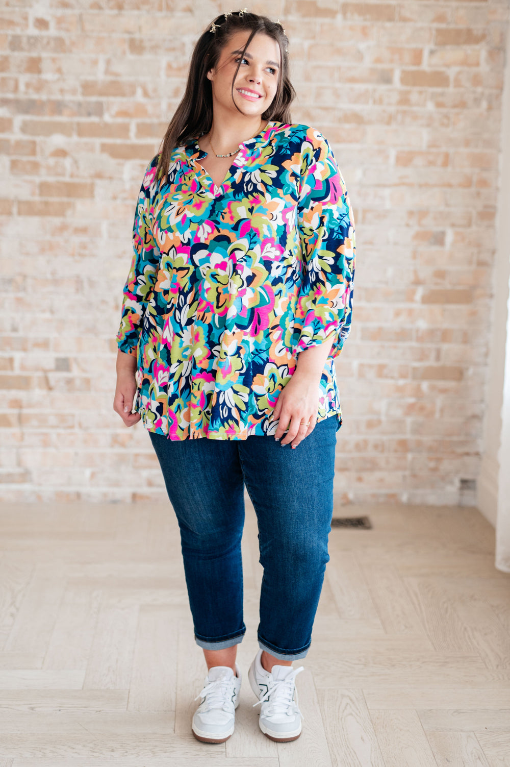 Little Lovely Blouse in Neon Floral-Long Sleeve Tops-Krush Kandy, Women's Online Fashion Boutique Located in Phoenix, Arizona (Scottsdale Area)