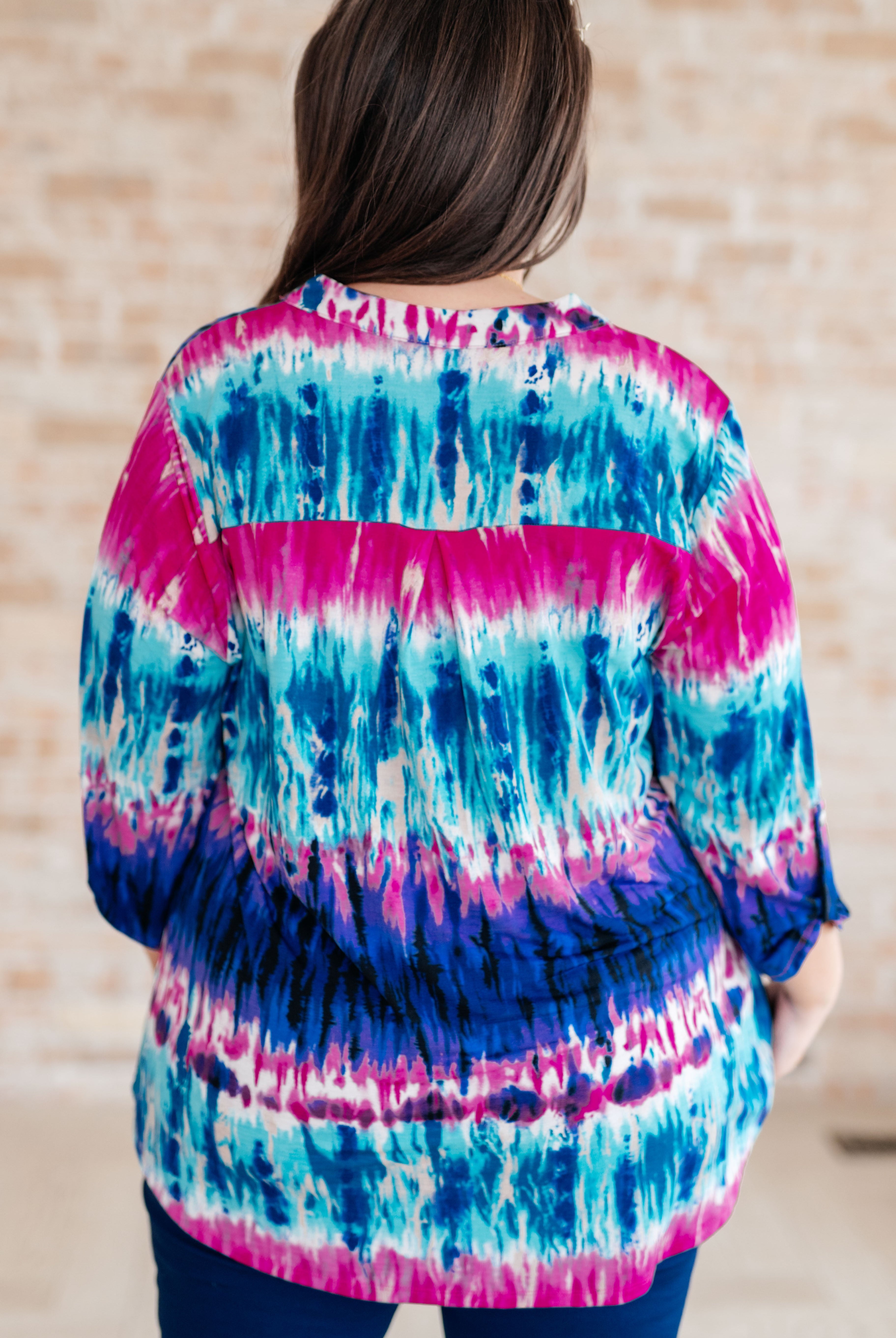 Little Lovely Blouse in Tie Dye-Long Sleeve Tops-Krush Kandy, Women's Online Fashion Boutique Located in Phoenix, Arizona (Scottsdale Area)