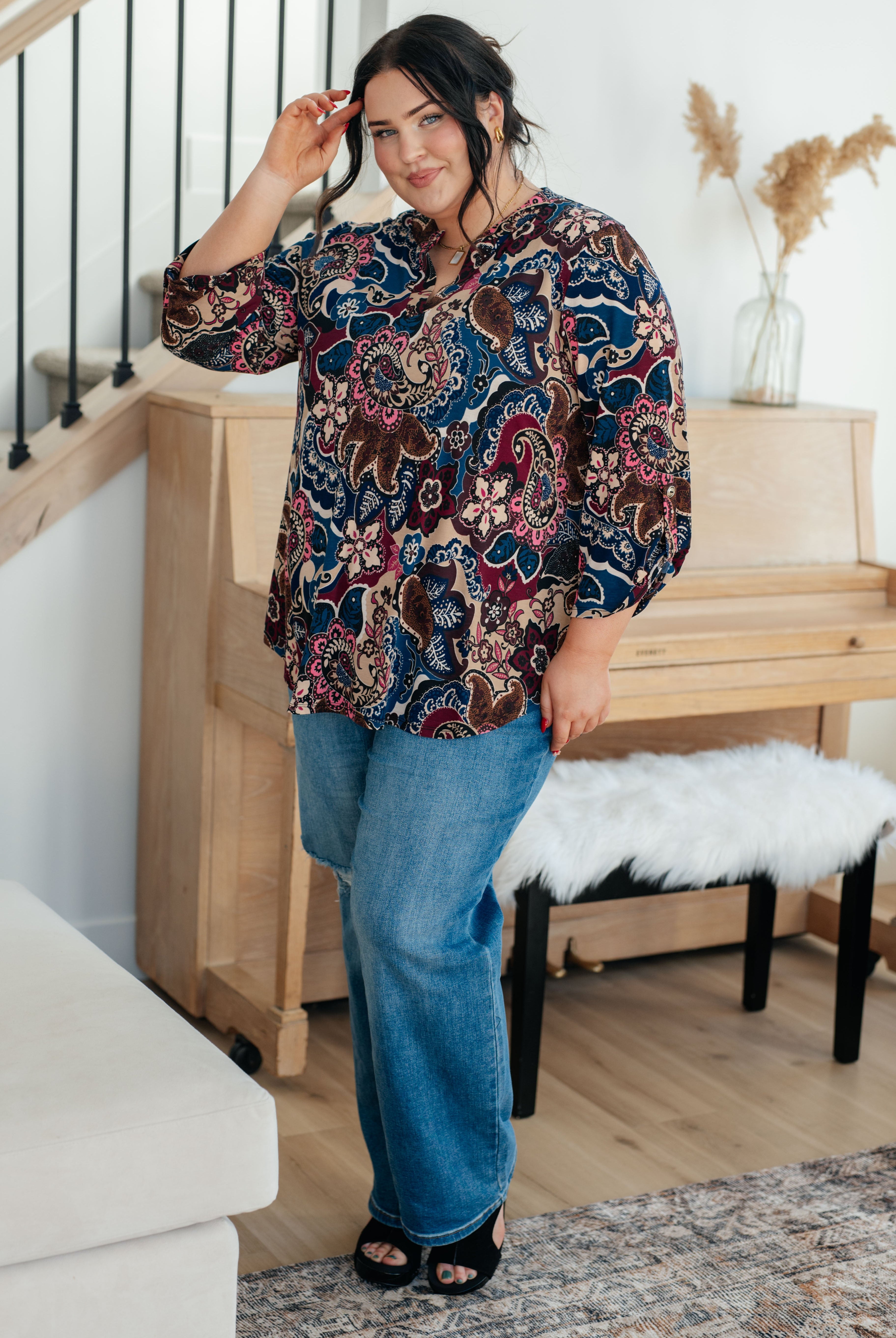 Little Lovely Blouse in Wine Paisley-Short Sleeve Tops-Krush Kandy, Women's Online Fashion Boutique Located in Phoenix, Arizona (Scottsdale Area)