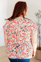 Lizzy Cap Sleeve Top in Coral and Beige Floral-Short Sleeve Tops-Krush Kandy, Women's Online Fashion Boutique Located in Phoenix, Arizona (Scottsdale Area)