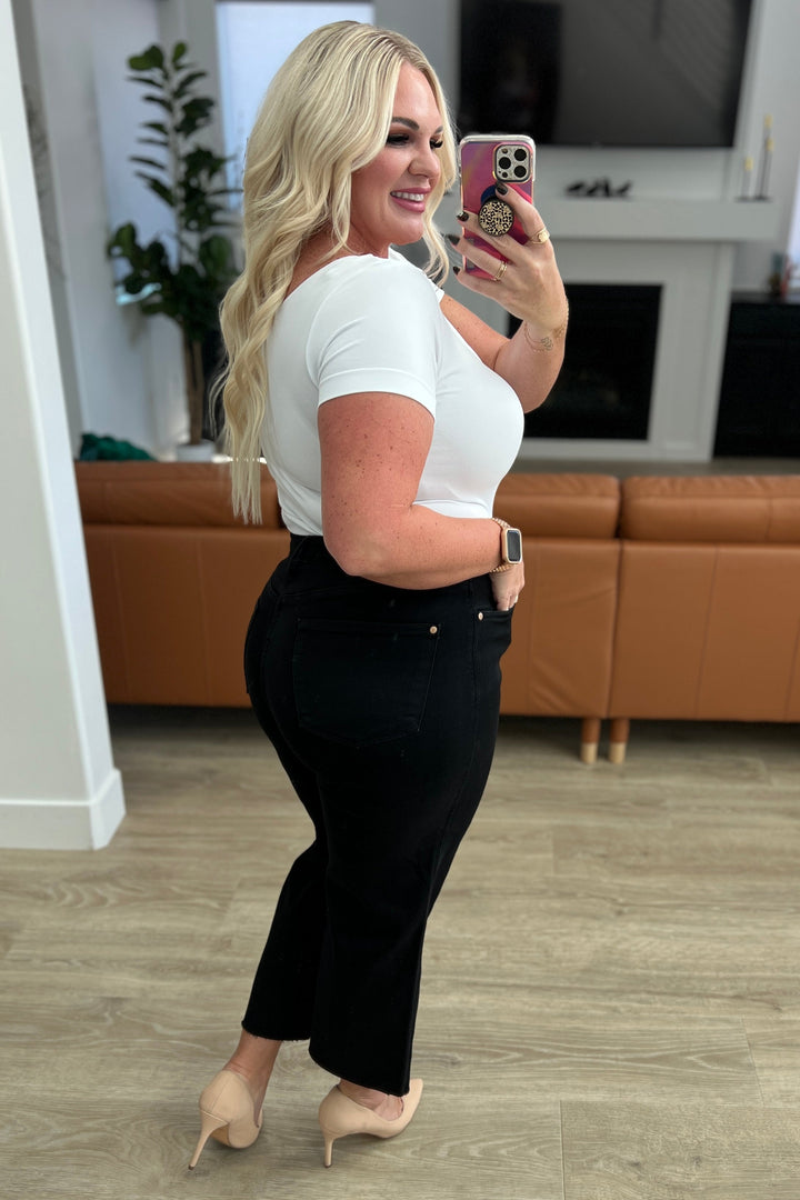 Lizzy High Rise Control Top Wide Leg Crop Jeans in Black-Jeans-Krush Kandy, Women's Online Fashion Boutique Located in Phoenix, Arizona (Scottsdale Area)
