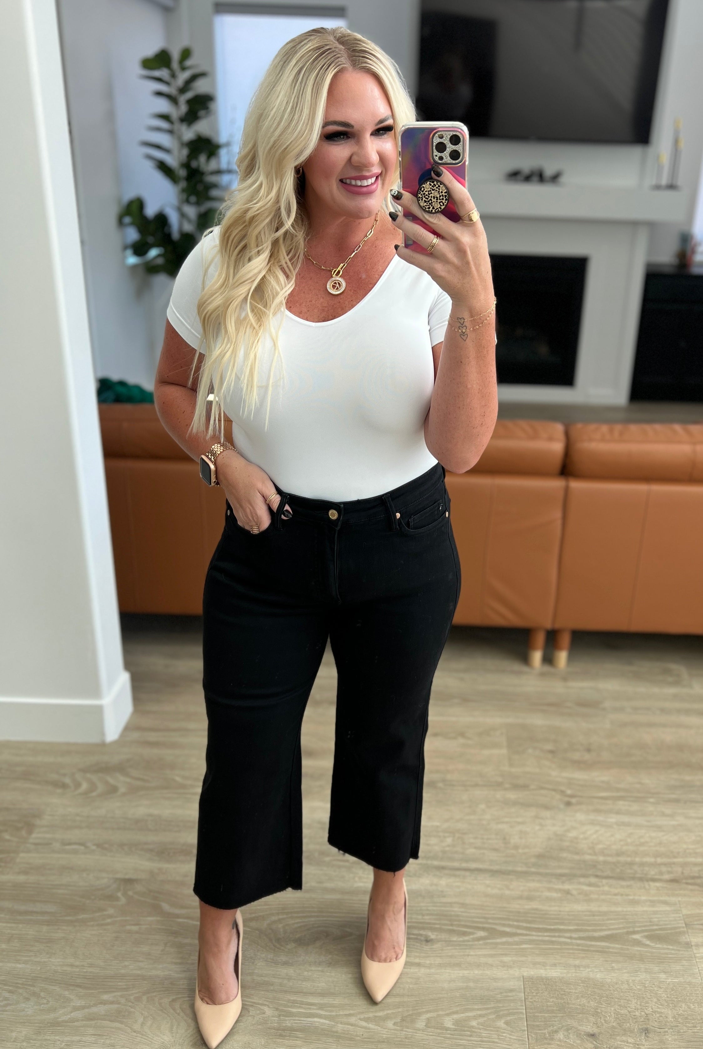 Lizzy High Rise Control Top Wide Leg Crop Jeans in Black-Jeans-Krush Kandy, Women's Online Fashion Boutique Located in Phoenix, Arizona (Scottsdale Area)
