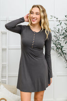 Long Sleeve Button Down Dress In Ash Gray-Dresses-Krush Kandy, Women's Online Fashion Boutique Located in Phoenix, Arizona (Scottsdale Area)