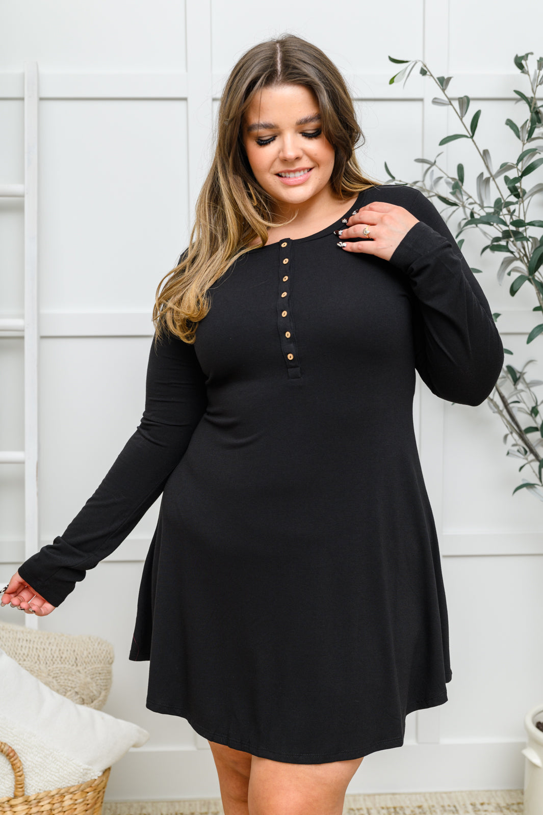 Long Sleeve Button Down Dress In Black-Dresses-Krush Kandy, Women's Online Fashion Boutique Located in Phoenix, Arizona (Scottsdale Area)