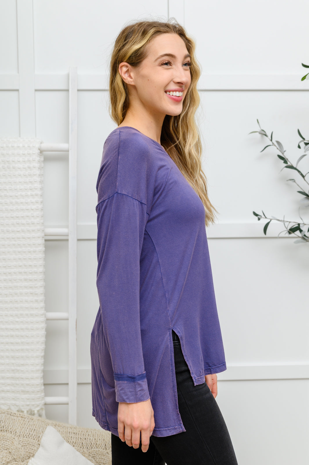 Long Sleeve Knit Top With Pocket In Denim Blue-Long Sleeve Tops-Krush Kandy, Women's Online Fashion Boutique Located in Phoenix, Arizona (Scottsdale Area)