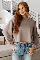 Lounge A Lot Cut Off Sweatshirt in Mocha-Sweatshirts-Krush Kandy, Women's Online Fashion Boutique Located in Phoenix, Arizona (Scottsdale Area)