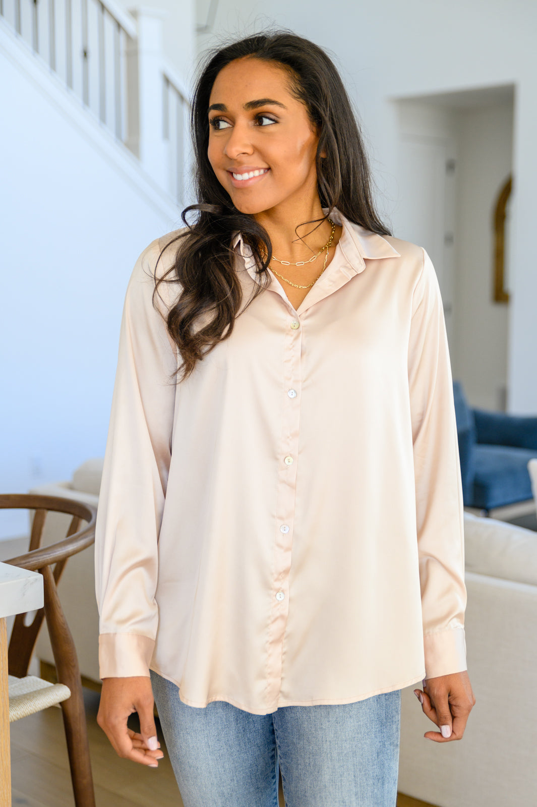 Loved For Years Satin Button Up In Beige | S-3XL-Long Sleeve Tops-Krush Kandy, Women's Online Fashion Boutique Located in Phoenix, Arizona (Scottsdale Area)