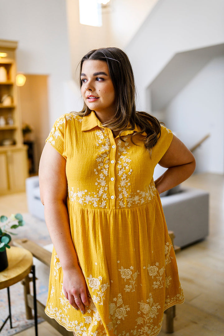 Marigold Embroidered Dress-Dresses-Krush Kandy, Women's Online Fashion Boutique Located in Phoenix, Arizona (Scottsdale Area)