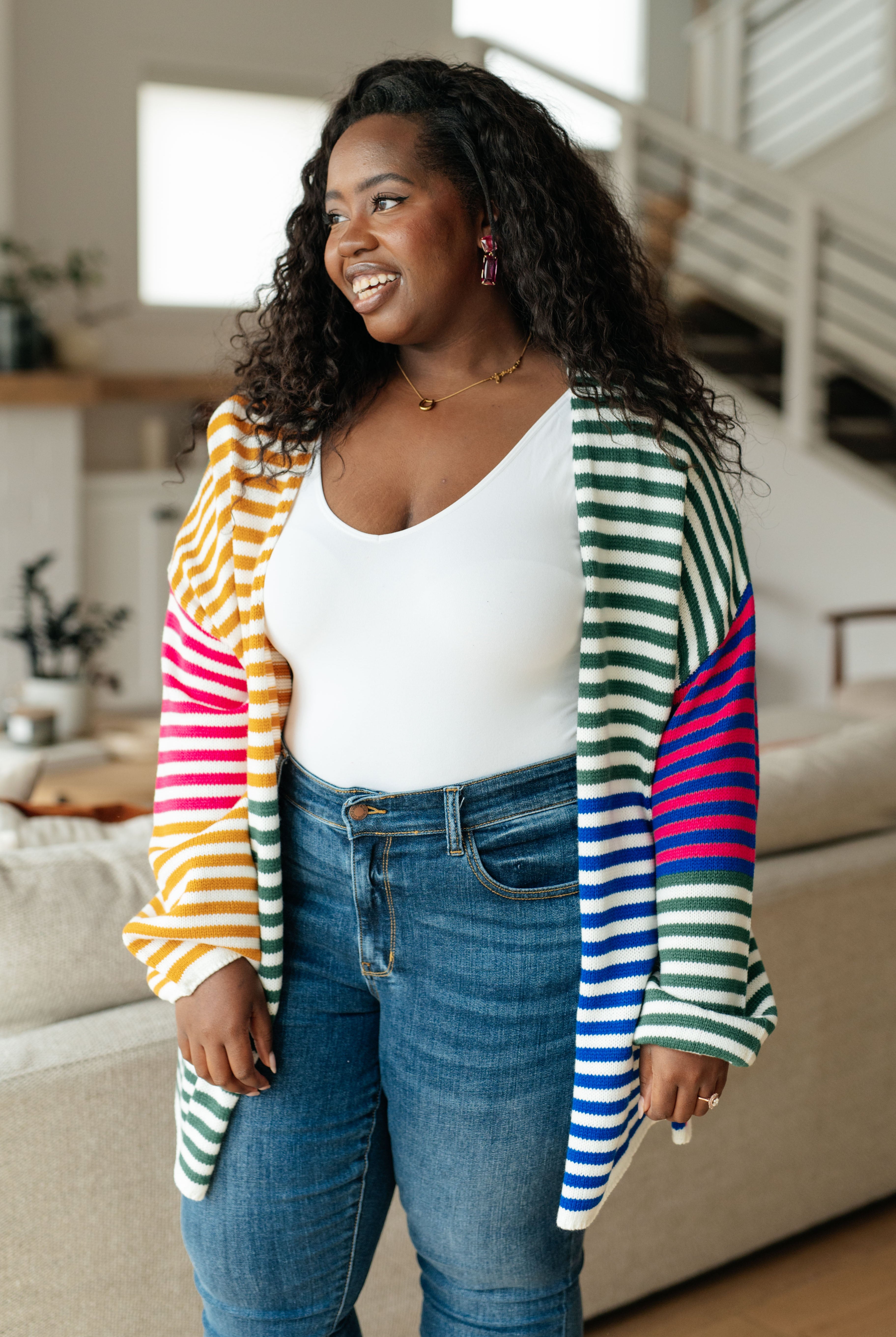Marquee Lights Striped Cardigan-Cardigans-Krush Kandy, Women's Online Fashion Boutique Located in Phoenix, Arizona (Scottsdale Area)