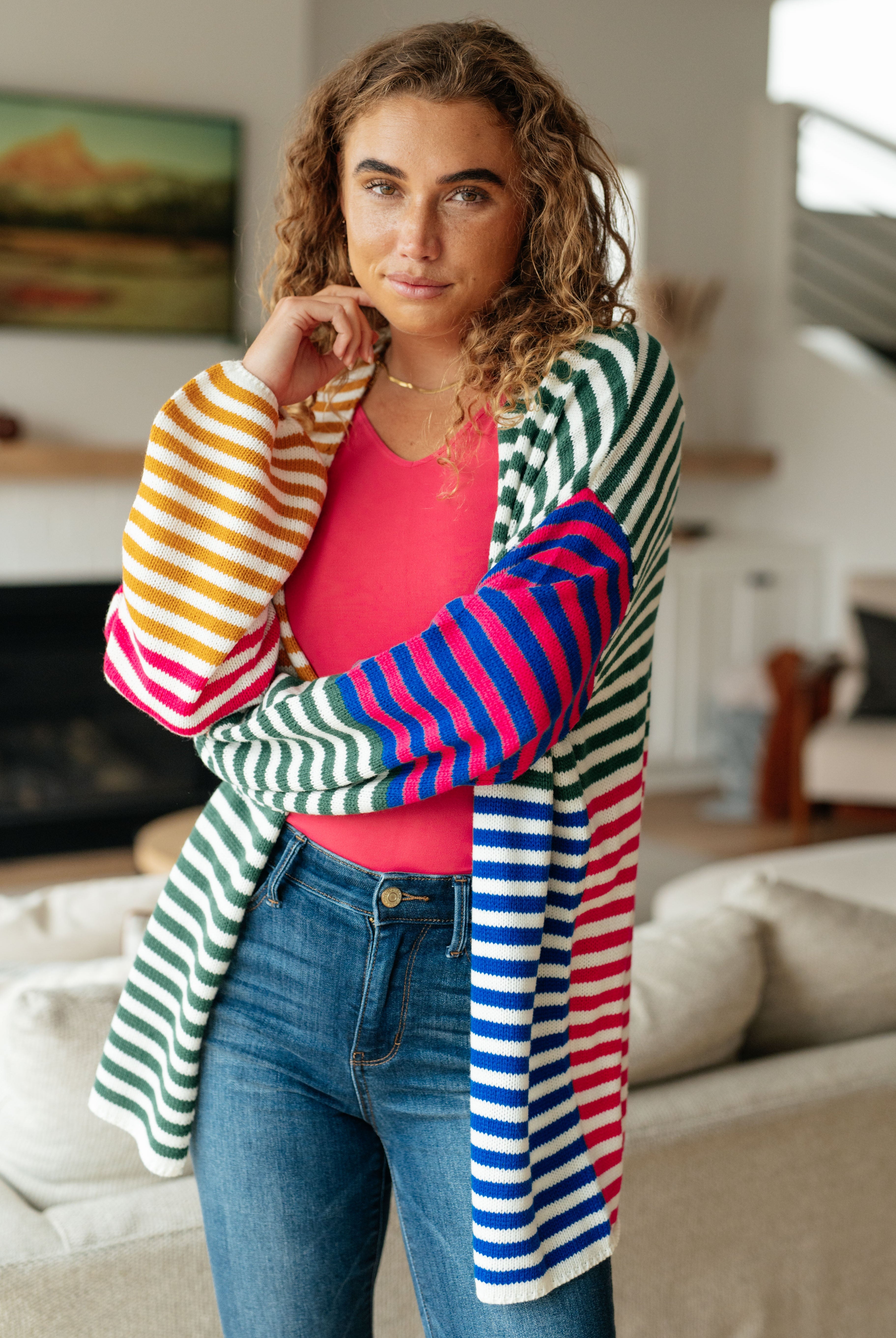 Marquee Lights Striped Cardigan-Cardigans-Krush Kandy, Women's Online Fashion Boutique Located in Phoenix, Arizona (Scottsdale Area)