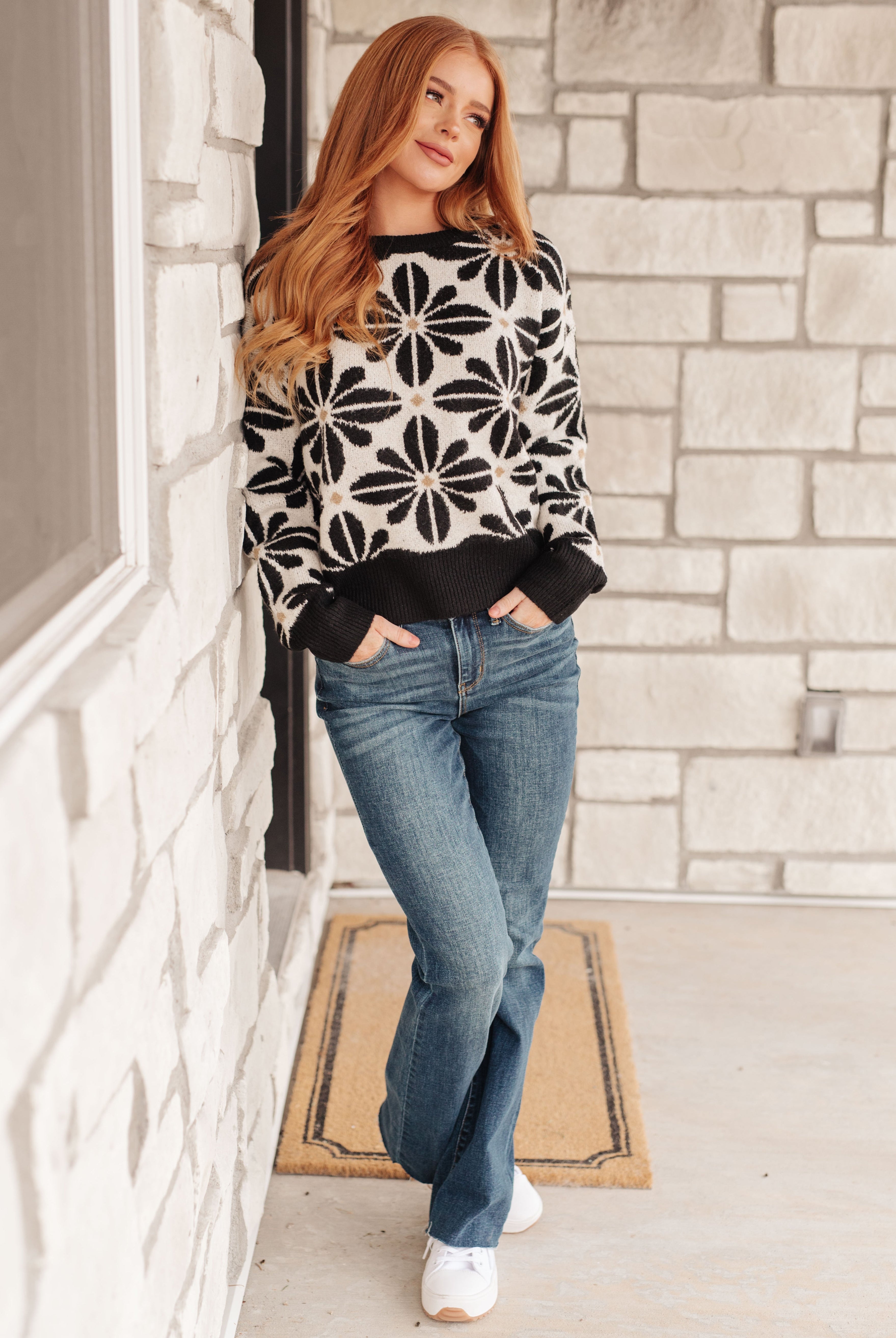 Mid Mod Floral Sweater-Sweaters-Krush Kandy, Women's Online Fashion Boutique Located in Phoenix, Arizona (Scottsdale Area)