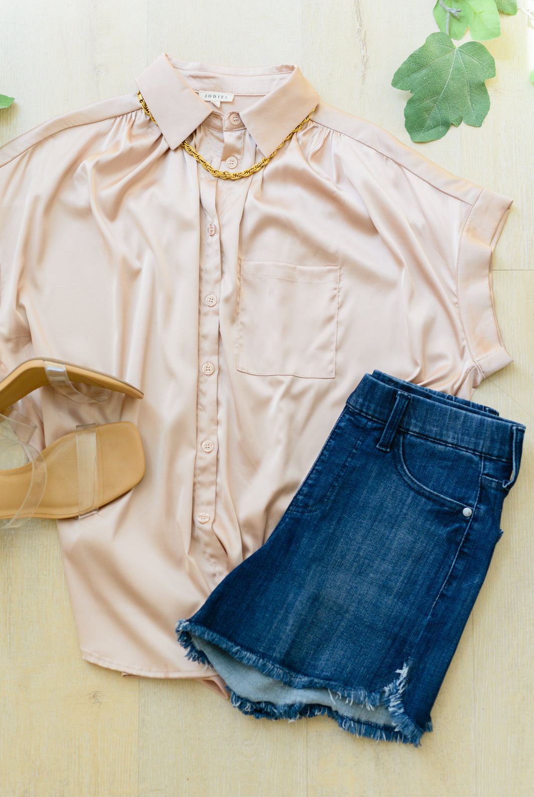Never Have I Ever Button Down Blouse in Champagne-Short Sleeve Tops-Krush Kandy, Women's Online Fashion Boutique Located in Phoenix, Arizona (Scottsdale Area)